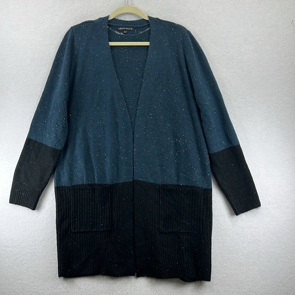 Love Ellie Sweaters - Love Ellie (Stitch Fix) Cardigan Size L Blue & Black Open Front Colorblock NWOT